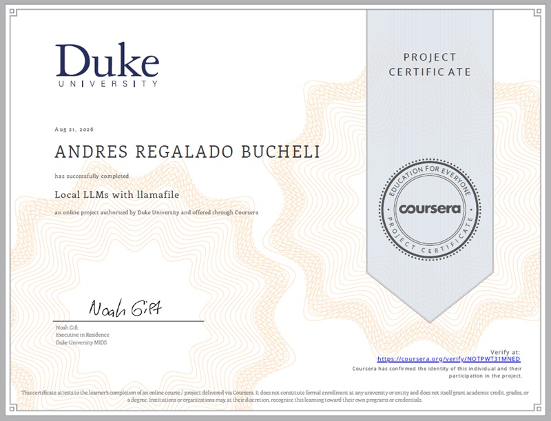 Photo of certificate