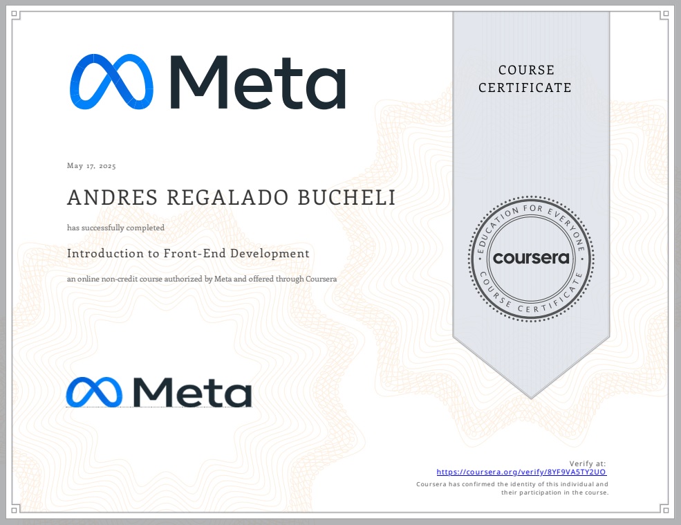 Photo of certificate