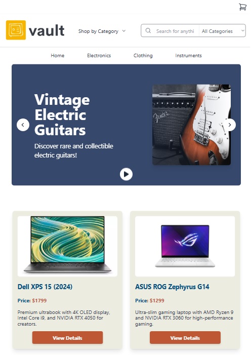 Photo of the Vault E-Commerce Front-End App